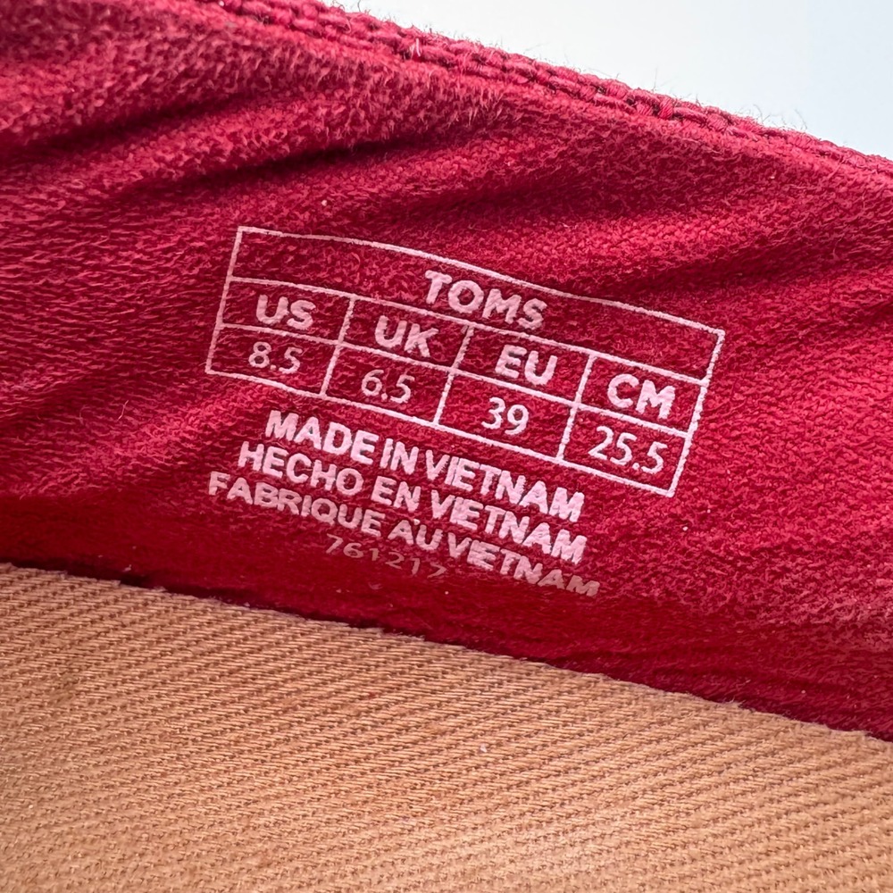 TOMS sz 8.5 Red Canvas Espadrille Platform Slip On Shoes Women's Casual Comfort - Picture 8 of 9